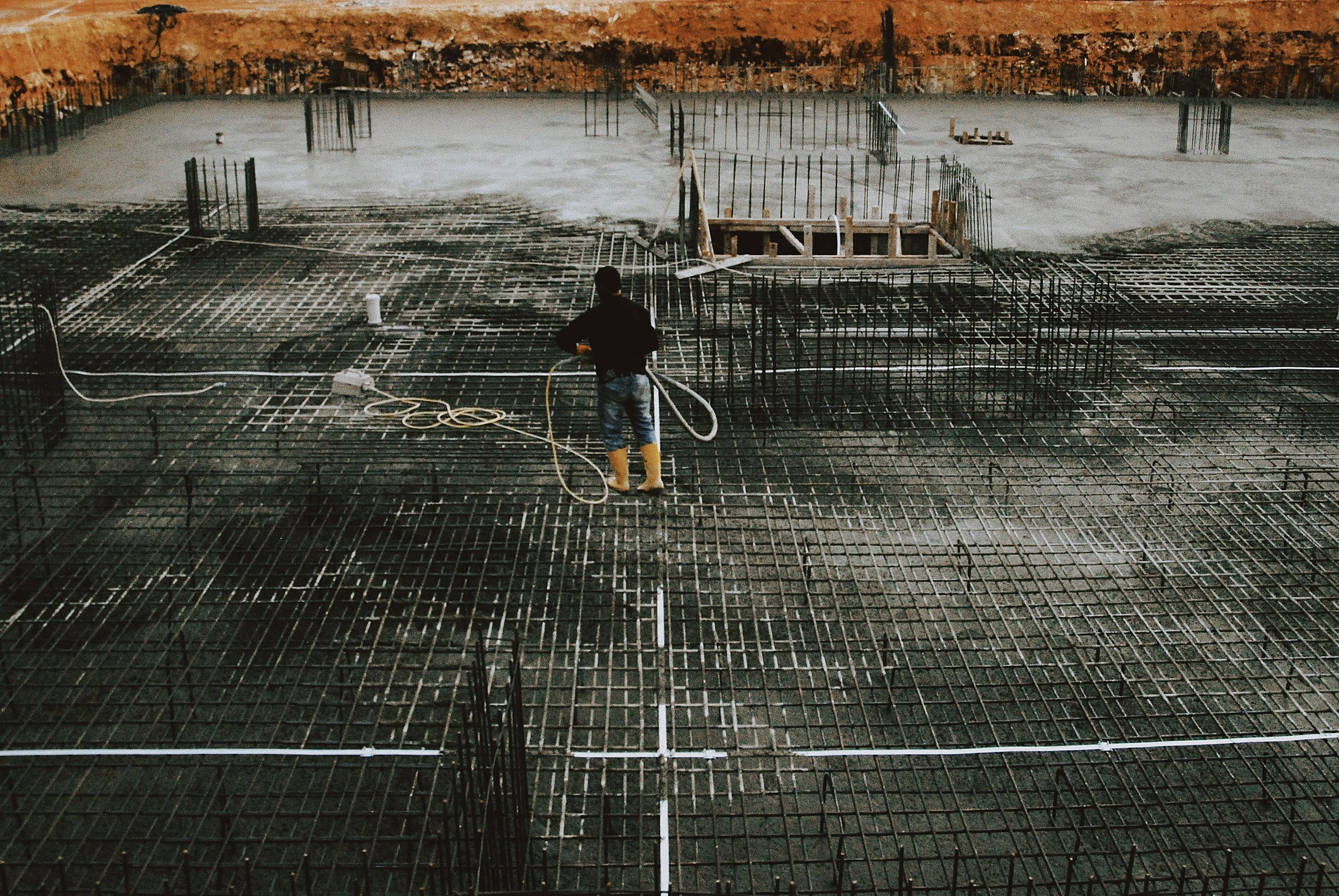 Reinforced commercial slab foundation in progress