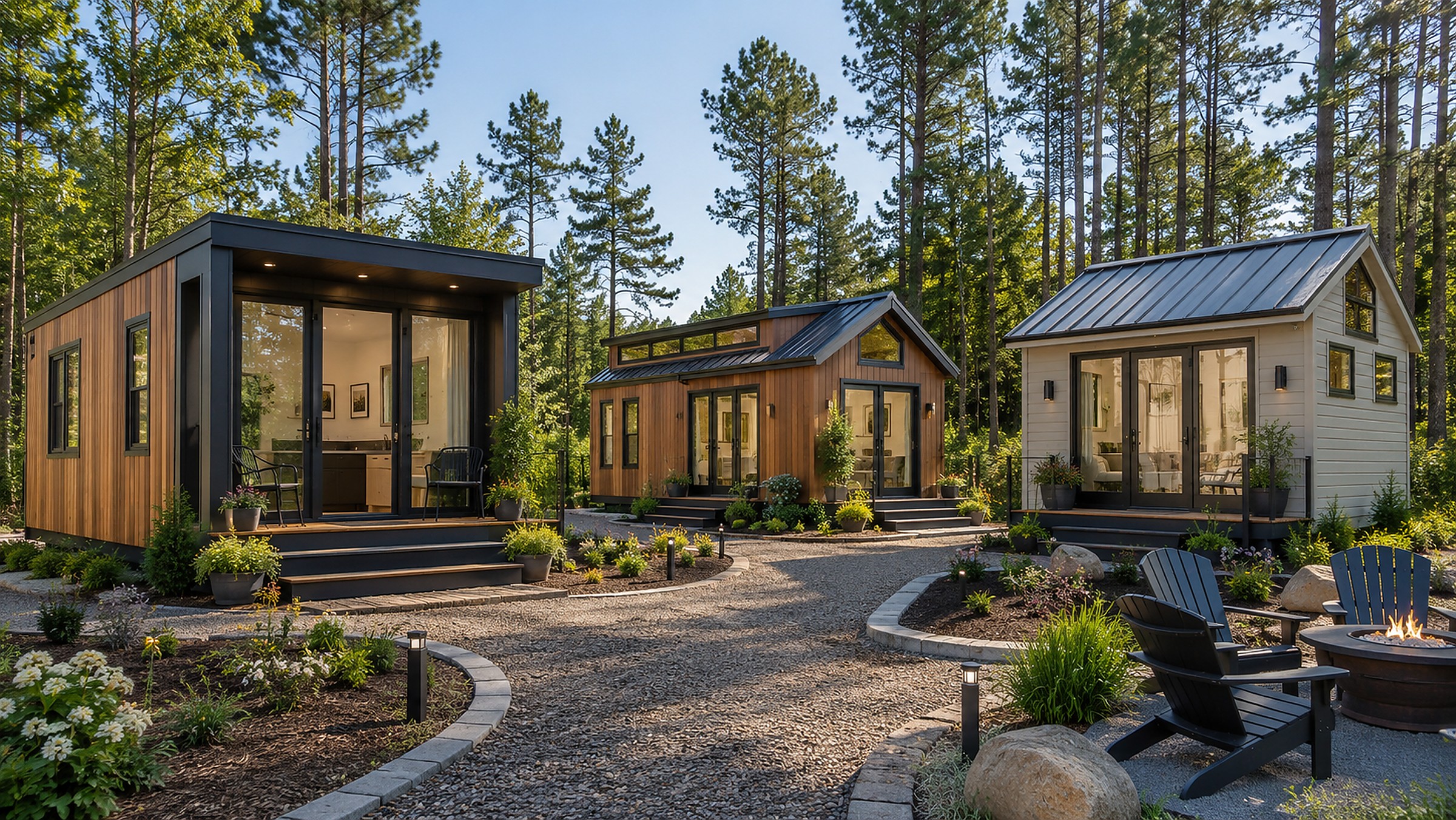 Tiny home community in forest
