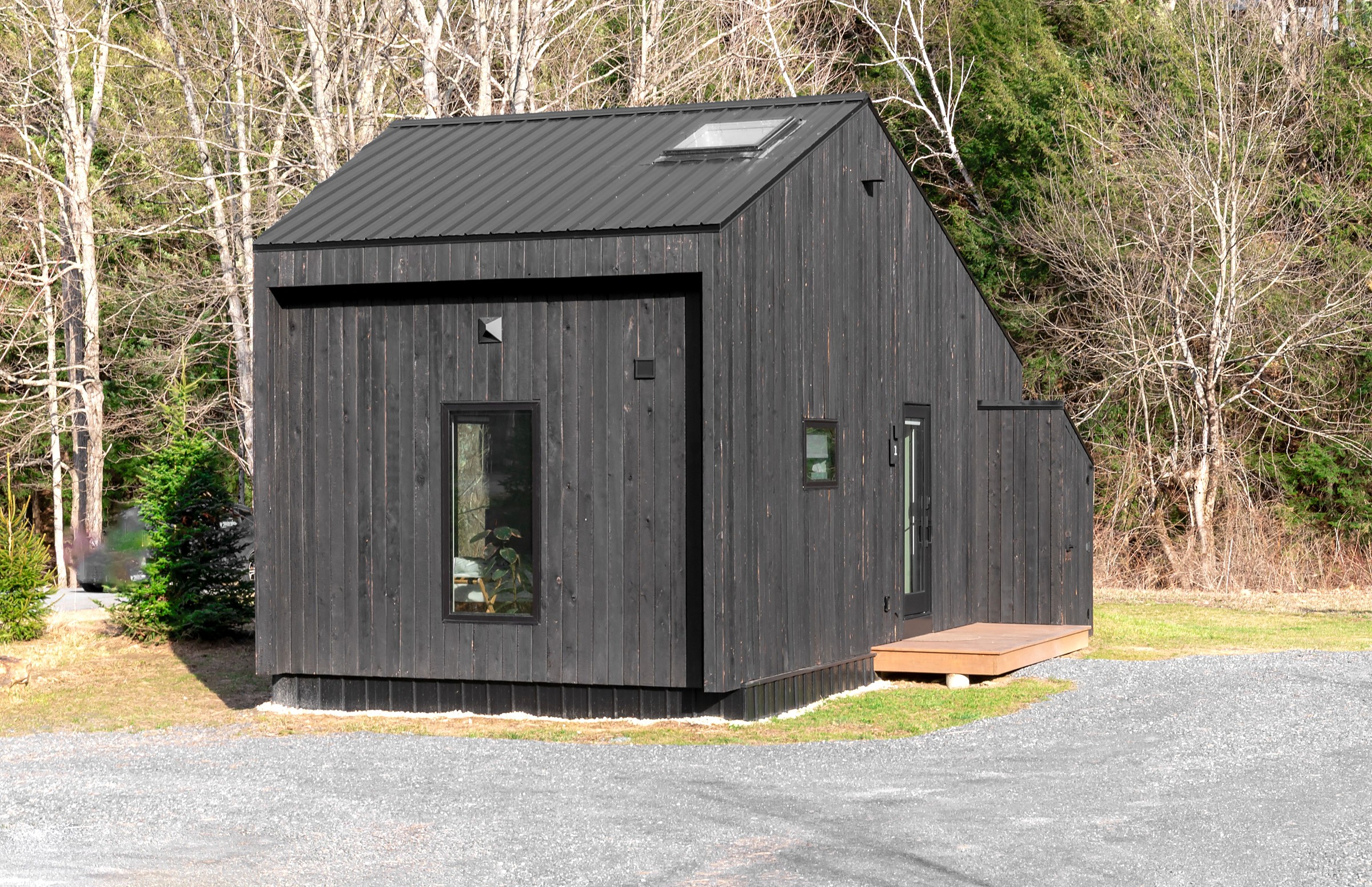 Minimal black tiny home exterior