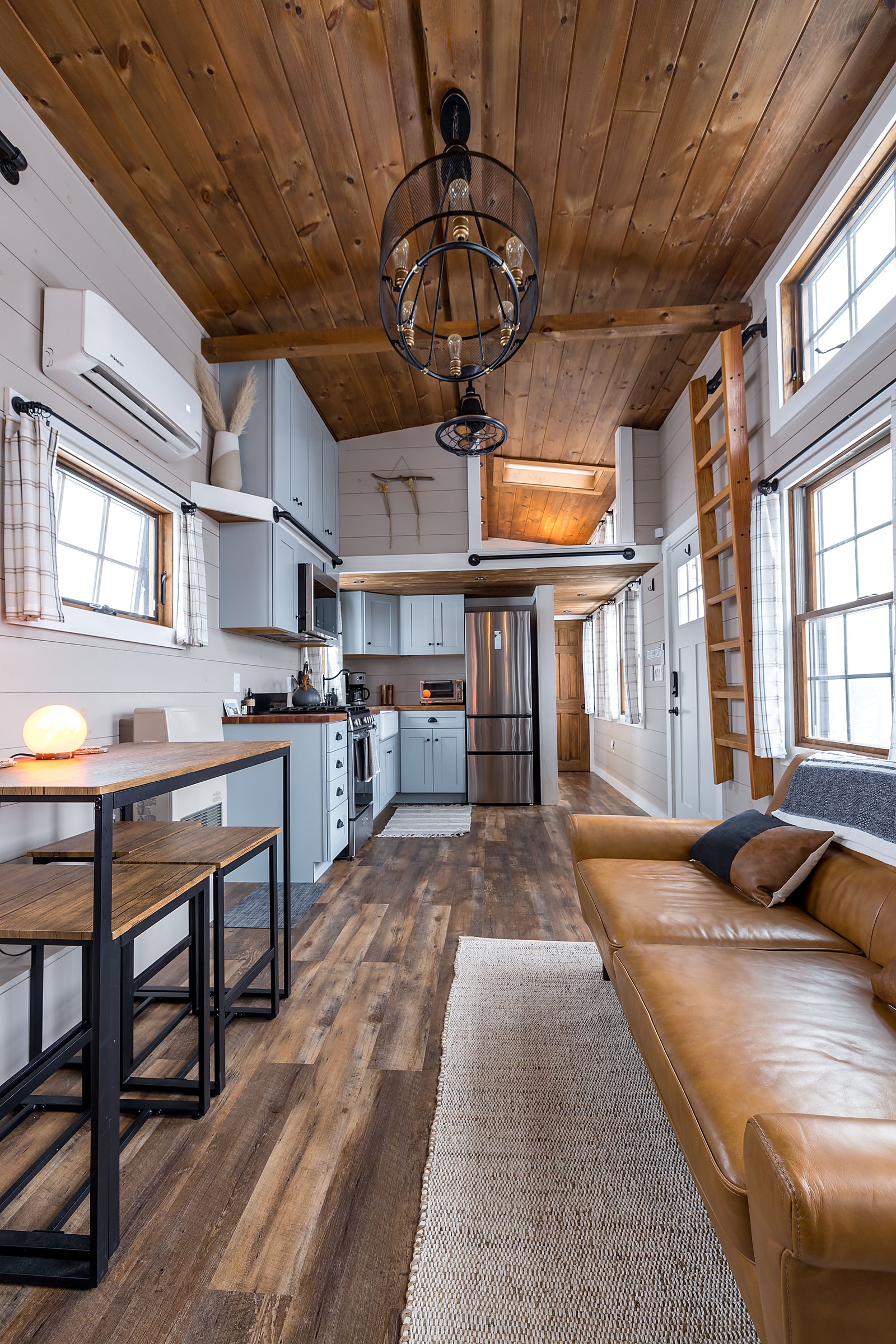 Tiny home kitchen and loft interior