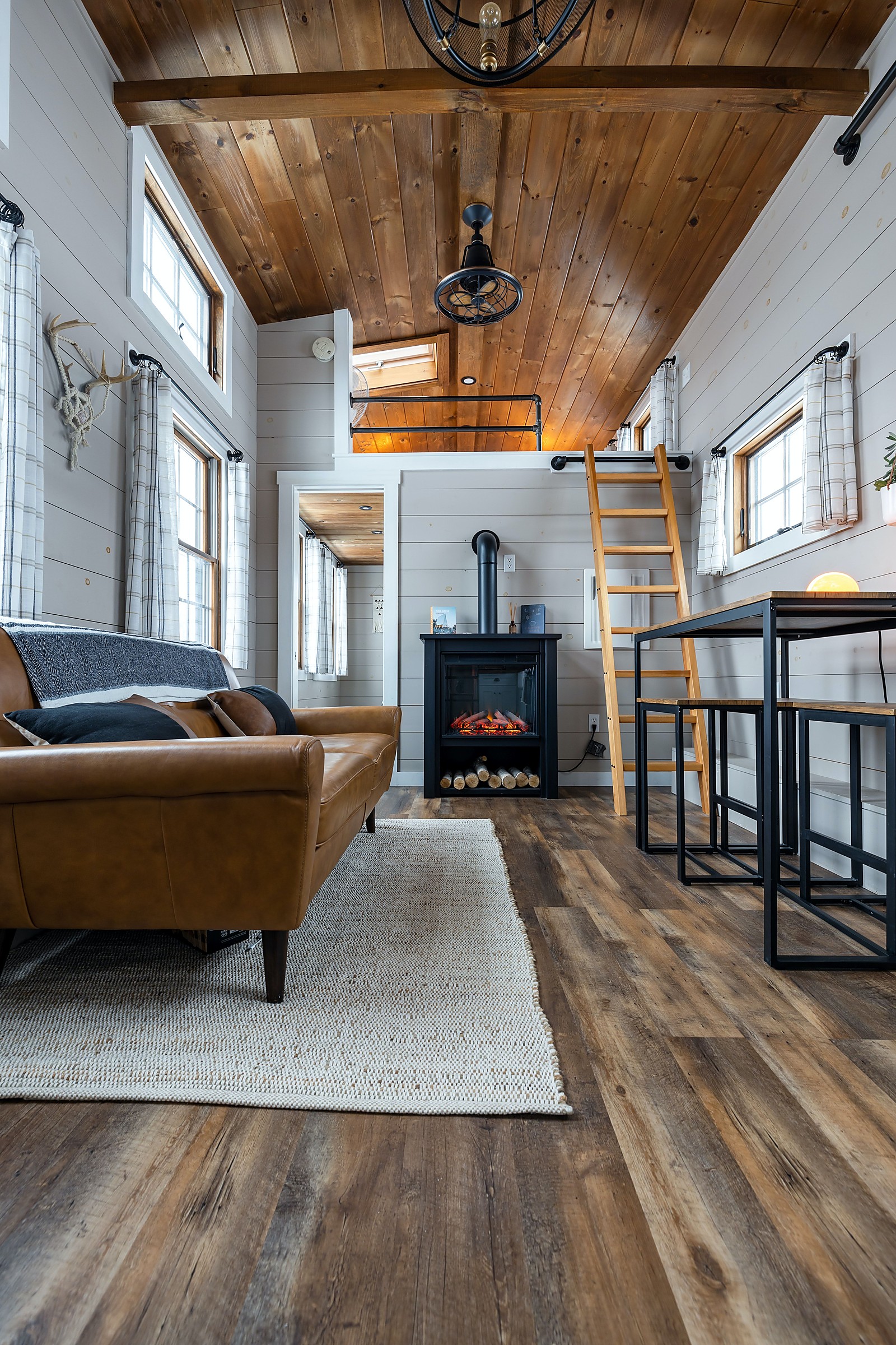 Tiny home living room and loft