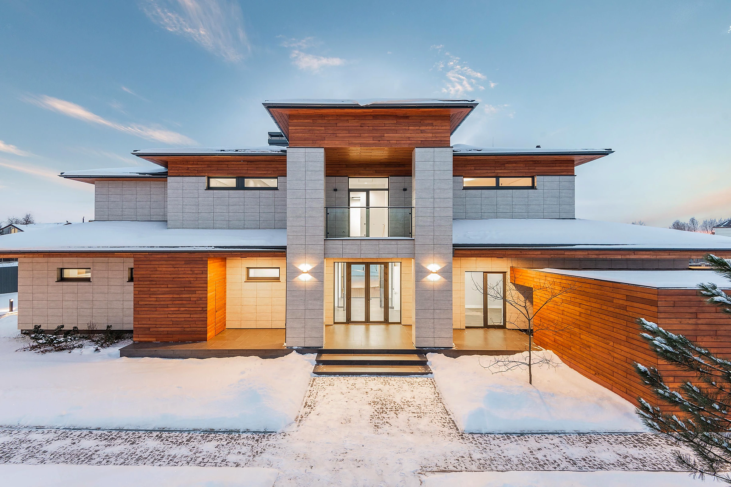 High-definition custom home in a winter setting